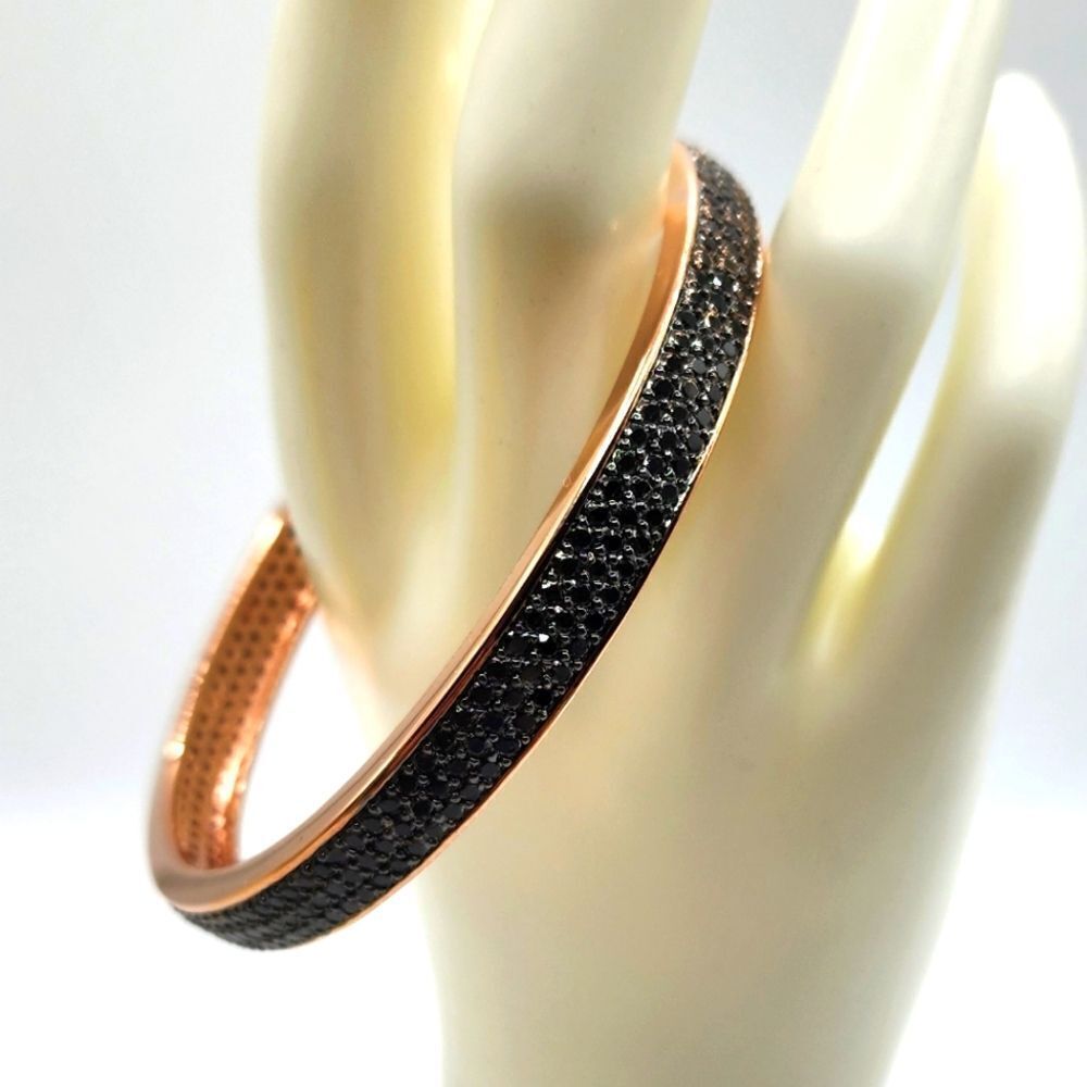 Rose Gold Bangle Bracelet with Black Crystal Pavé